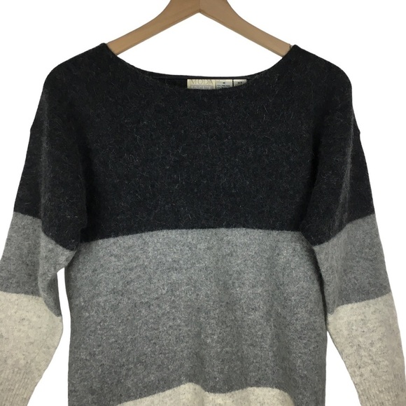 MODA INTL Vintage Lambswool Angora Rabbit Hair Sweater Stripe 90s Size Medium - Picture 2 of 9